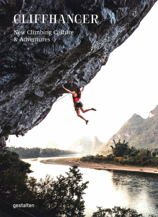Person climbing a cliff with a scenic background and 'Cliffhanger' text.