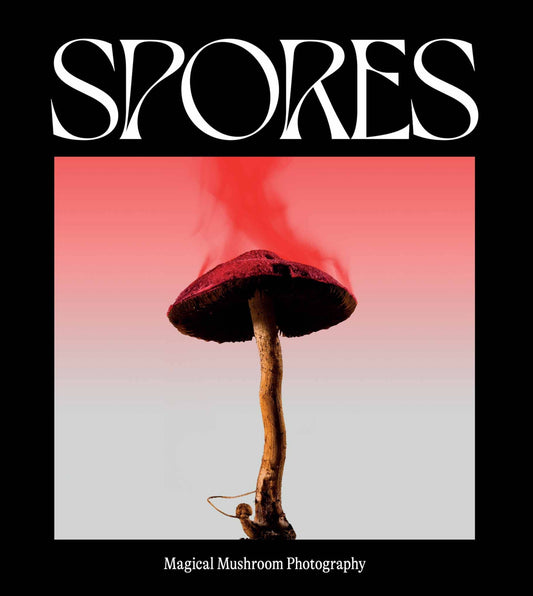 Book cover of "Spores", showing a mushroom releasing spores into the air.