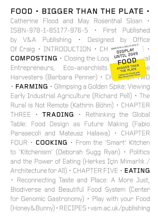 Book cover with text about food, composting, farming, trading, cooking, and eating.