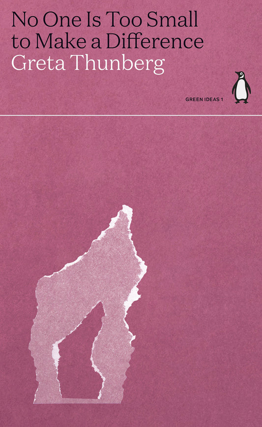 Book cover of 'No One Is Too Small to Make a Difference' by Greta Thunberg with a purple background and white text.