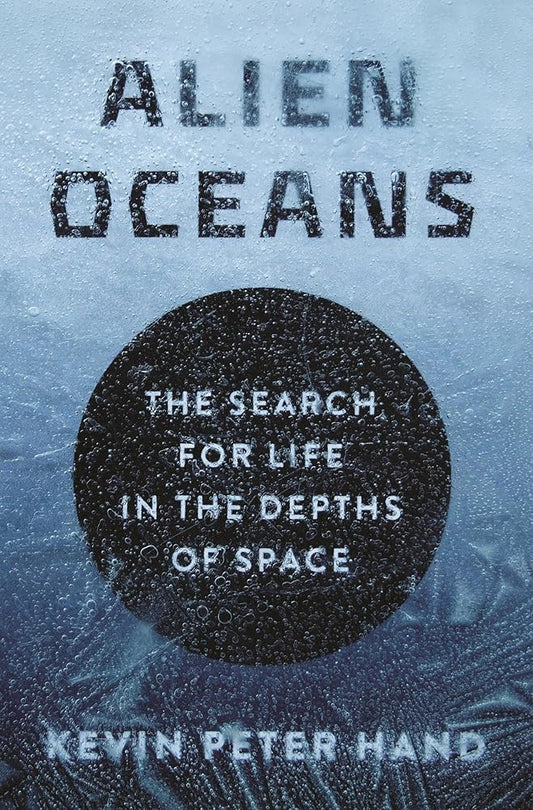Book cover of 'Alien Oceans' with text and a black circle on a blue background