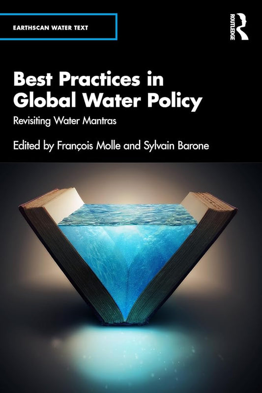 Book cover of 'Best Practices in Global Water Policy' with a diamond-shaped water container design.