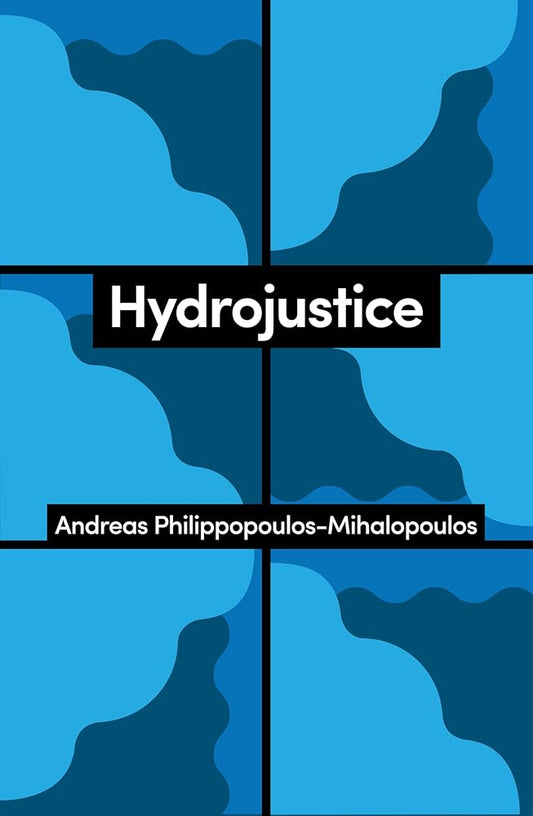 Book cover of 'Hydrojustice' with blue abstract patterns and black text.