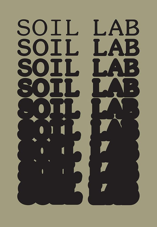 Repetition of 'SOIL LAB' text in black on a beige background