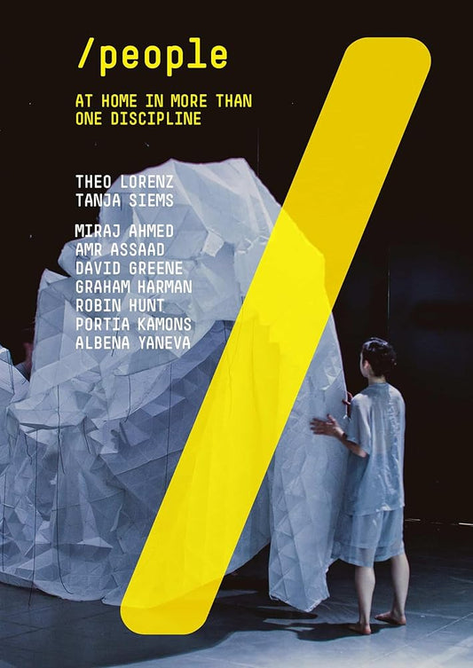 Book cover for "/People" showing a figure next to a geometric structure, with white text on a dark background.