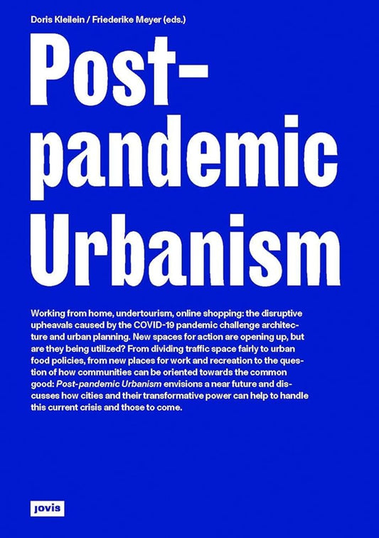 Cover of a book titled 'Post-Pandemi Urbanism' showing a blue background with white text and graphics related to the book's theme.