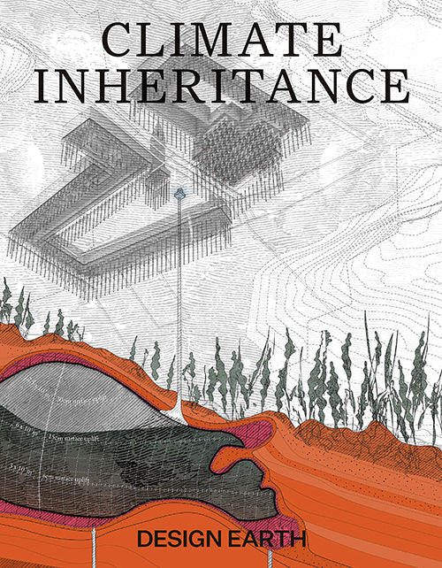 Book cover of 'Climate Inheritance' by Design Earth with illustrations of a building and landscape.