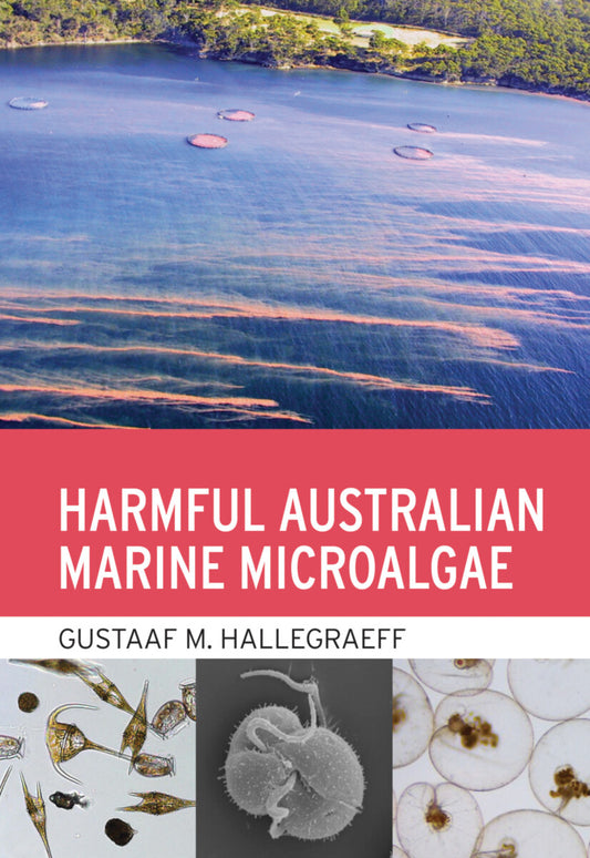Book cover of 'Harmful Australian Marine Microalgae' showing a sea and algae sample image.