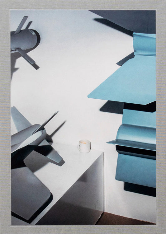 Abstract art piece with geometric shapes on a white background