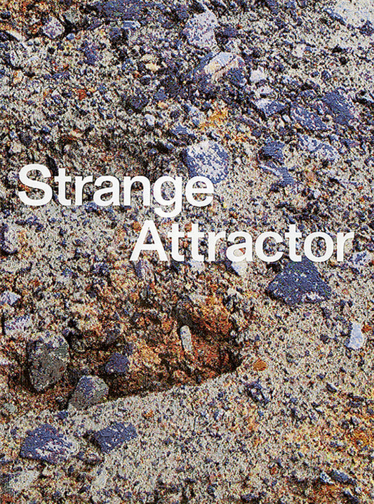 Text 'Strange Attractor' over a textured surface with various colors.