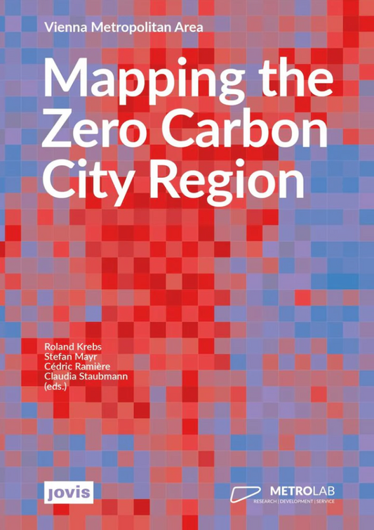 Book cover of 'Mapping the Zero Carbon City Region' with a colorful pixelated design.