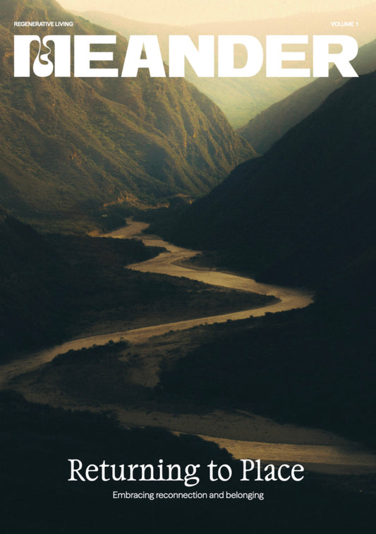 Magazine cover with a mountain landscape and the title 'Meander'.