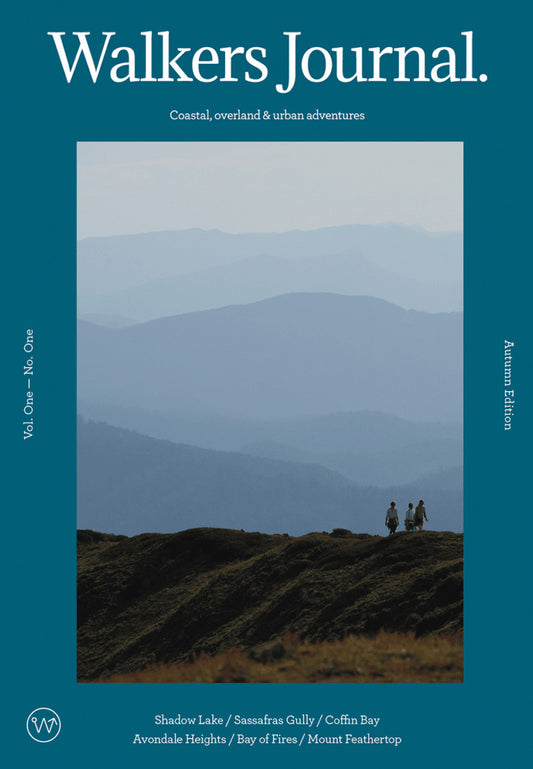 Cover of 'Walkers Journal' with a scenic mountain landscape and three people walking.