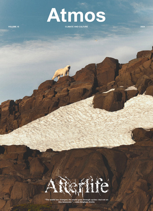 Cover of Atmos magazine, showing a polar bear on a rocky mountain