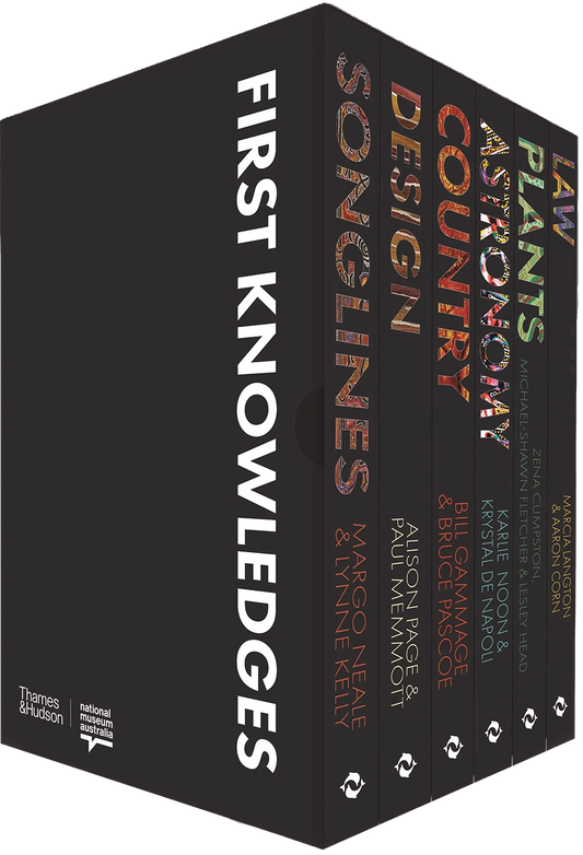 Box set of books titled 'First Knowledges' with various subjects on a black background