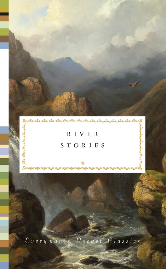 Book cover of "River Stories", with an illustration of a waterfall and rocky river.