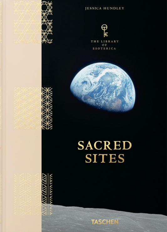 Book cover of 'Sacred Sites' by Jessica Hundley with Earth image on black background